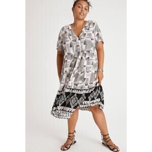 New Anthropologie Tania Tiered Tunic Dress $130 XS B&W Midi